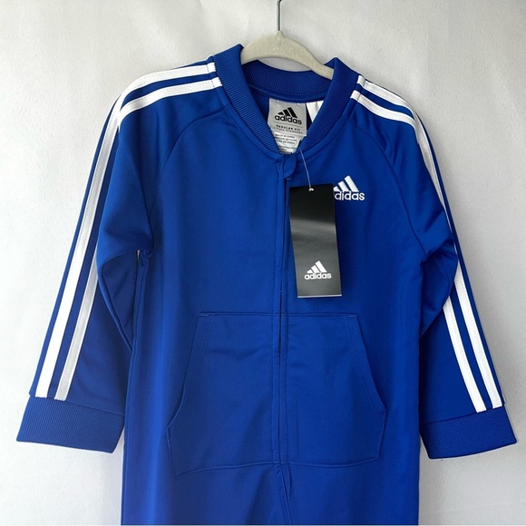 NWT Adidas Toddler Boy 24M Bright Blue Full Body Track Suit White Stripes Retro - Picture 4 of 11